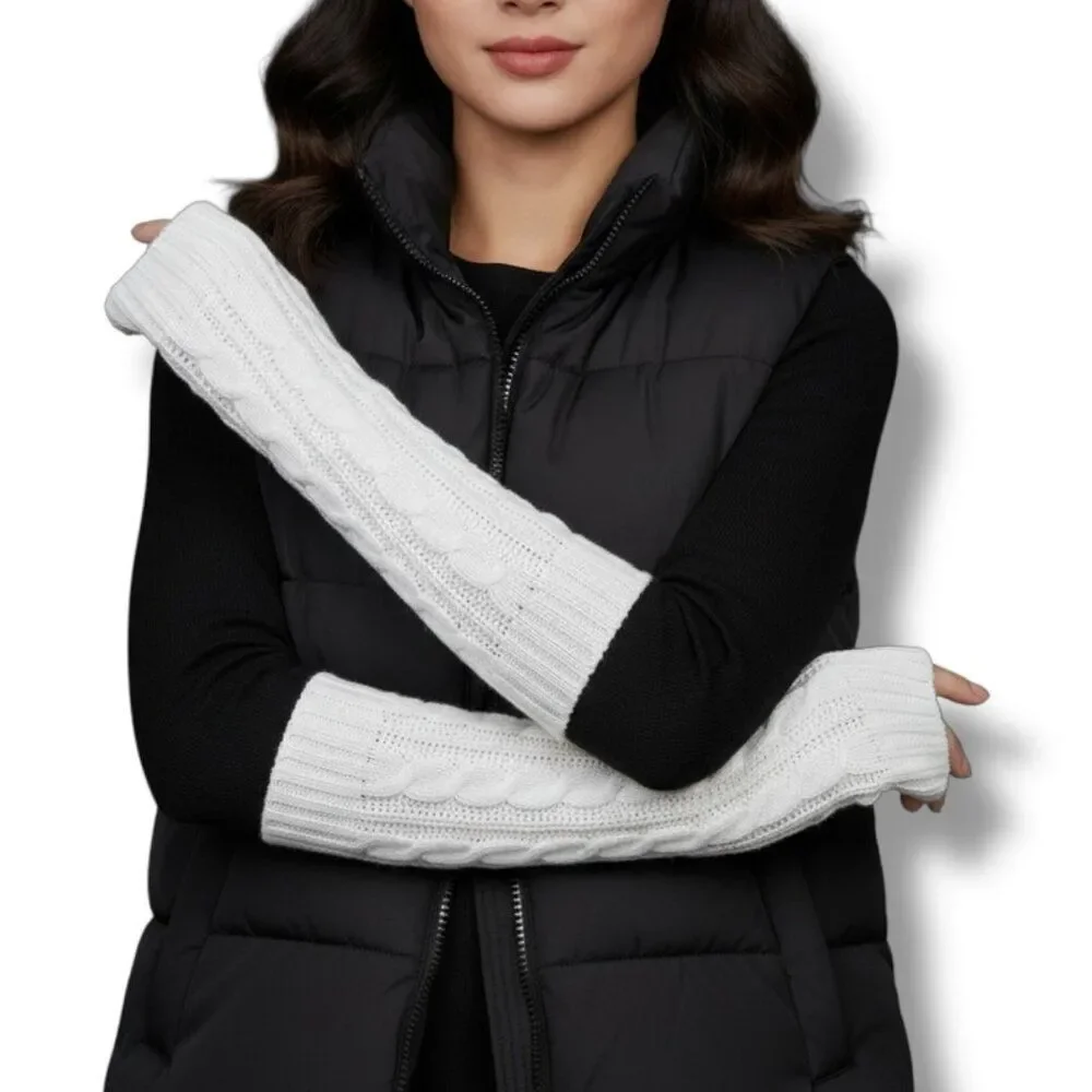 Boho Ivory Cable Knit Arm Warmers | NWT Chunky Extra Long Fingerless Gloves